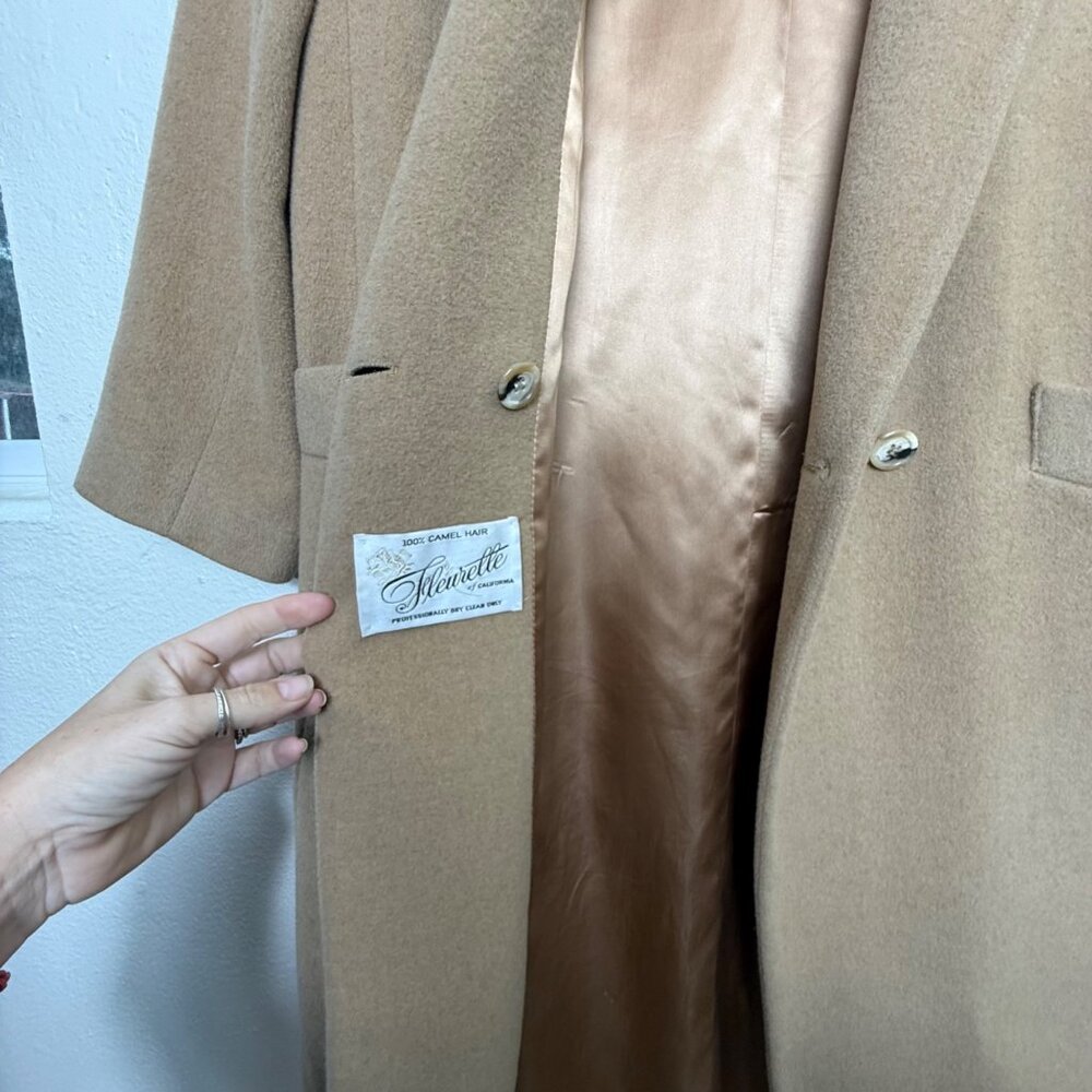 VTG Neiman Marcus Double-Breasted Camel Hair Coat With Satin Lining Sz L - Picture 6 of 9